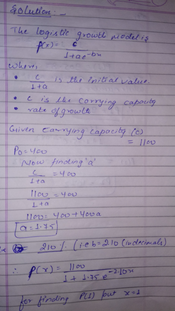 lution The logis tie grouotl colis a-b tolsvt s the inithal valus Given ca Now finoung a 2.15x