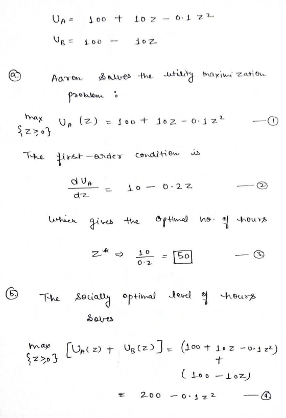 UA= 100 + 102 0.1 22 UR = 100 - 102 the utility maximization Aaron Sawes paoblem : V 12) = 100 + 10 2 - 0.12? max {2>,o} The