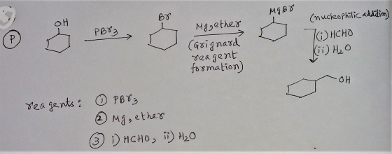MGBS و 2009 (nucleophilic addition) TOHCHO Mggether (Grignard reagent (i) H₂O formation) OH Вес 9 ОРВт ② Mg, ether ③ :) HCHO