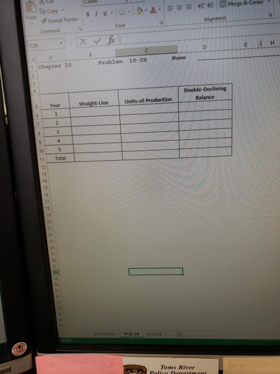 Calib E Merge & Center ob Cut En Copy - Format Painter BIU Paste Alignment Font Clipboard C28 - x fr CH Name Problem 10-2B 1