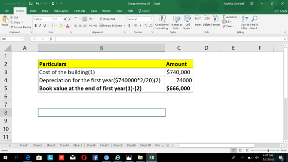 Chegg working-AP Excel Radhika Chandak File Insert Draw Page Layout Formulas Data Review View Help Search Home Cut Copy l Sha
