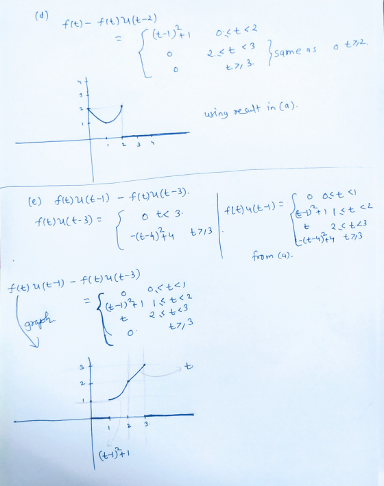 (d) f(t) - fit)u(t-2) (t-1)71 o(t <2 2. <t <3 ot72. I same as t> 3. -> 2 using result in (a). 2 3 (e) f() U(t-1) f(t)u(t-3).