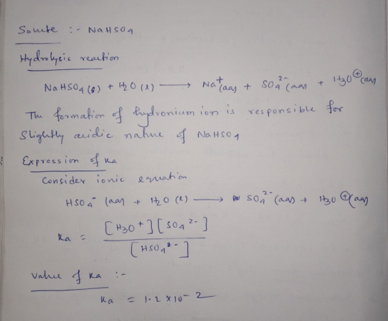 Soute - NaHSO 4 reaction + Hydrolysis Nataas & sou can Itzo@can NaHSO4 (6) & HO (1) The formation of hydronium ion is respons