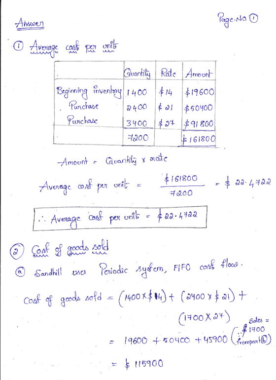 Answer Page No 0 0 Average cause para consils Quantity | Rate Amount Beginning inventory 1400 14 $19600 . Purchase 2400 $ 21.