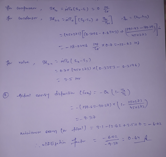for compressor 19 cr for Condenfor TR2 = mo (S₂-1) = 0 PRys MiTo [CS-s) + Pol M = (ho-ho) =(45+271) [(0.9 191.42 -90.29 3196