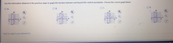 Use the information obtained in the previous steps to graph the function between and beyond the vertical asymptotes Choose th