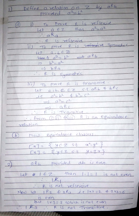 b: befine a relation on ) To Prone R Let a EZ th is re Lof 2 2 2) Cl then 2 x3 auut 33 cowch is not even K3