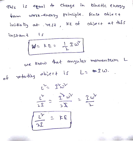 This is equal to from work-enersy initially at rest instant is change in principle. ke of kinetic energy Since object object