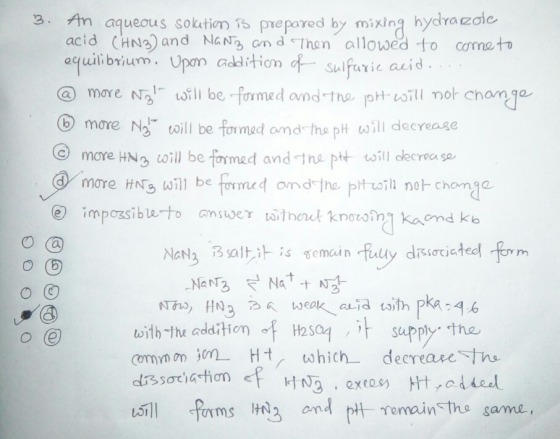 3. An aqueous solution 3 prepared by mixing hydrazole acid (HNB) and Nanz and Then allowed to come to equilibrium. Upon addit