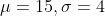u = 15,0 = 4