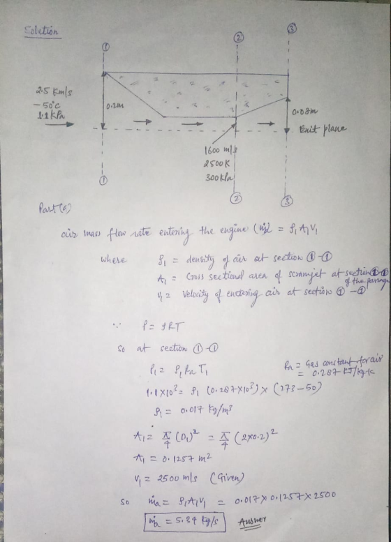 Solution 25 km/s - 50°C likPa 0.2m 0108m - Buit plane 1600 ml 2500k 300tlal the Part (9) air mass flow rate (und = Situ enter