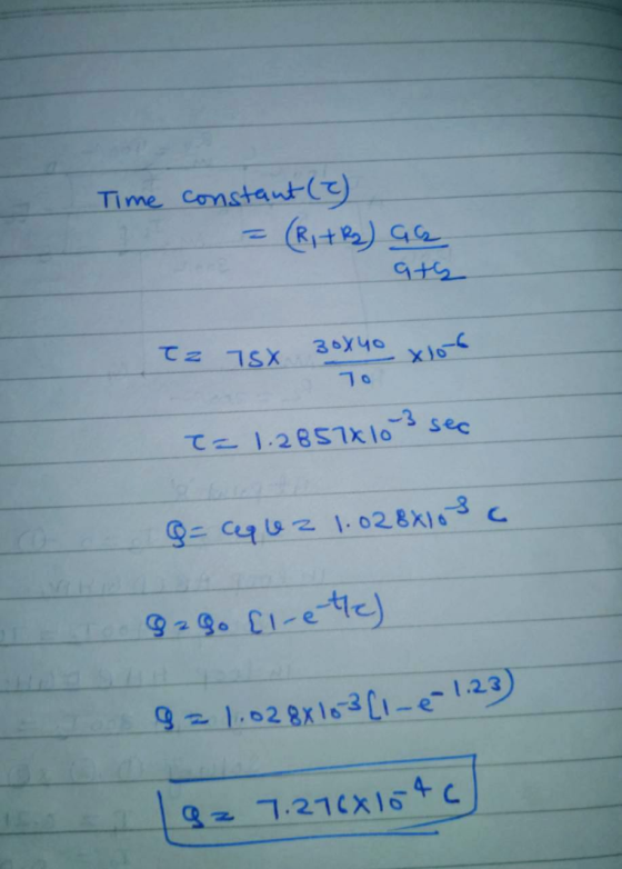 Time constant (2) (R,+B) as ath Tz 75X 3ox yo xlor sec e = 1.2857x10 С. 9- Ceplez 1.028x103 9 2 Go [l-ethe) 9 = 1,028X10-3-1-