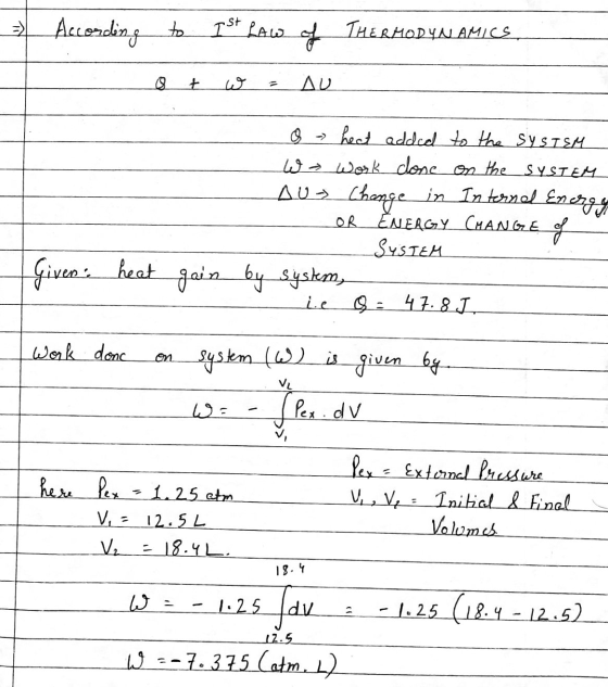 = According to Ist Law of THERMODYNAMICS o + قيا Δυ heat added to the SYSTEM w work done on the SYSTEM AU- Change in Internal