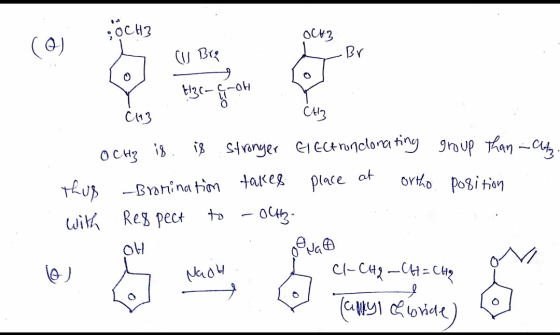 OCHI OCH ( Bre -Br H3c-c-oh CH3 at. CH3 OCH? is. is stronger thus -Bromination takes with Respect to - OCH Electrondonating p