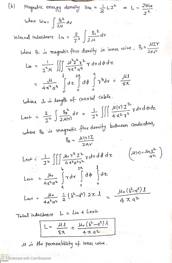 QWm (b) Magnetic energy density um = ELI? CY L 2 2 where Wm= B² dv 24 B12 dv 2 internal inducedance Lim See 2 I 24 MIT 229² w