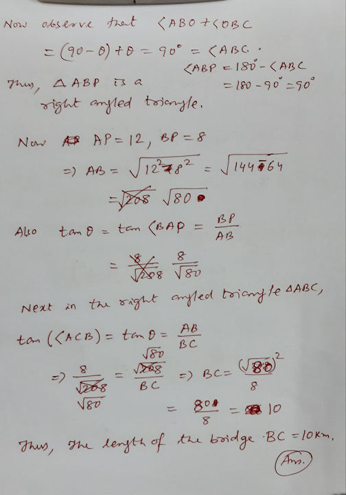 Now observe that <ABOTSOBC = (90-0) +0 = 90° = (ABC CABP = 180 - <ABC A ABP = 180-90°-90° right angled triangle. Thus, ✓ 1445