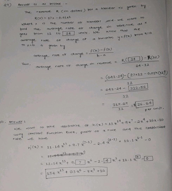 29) Answer es boll Oras blender is goren by The revenue R(in dollars) for a to w cert کان sold we as X باه change en revenue