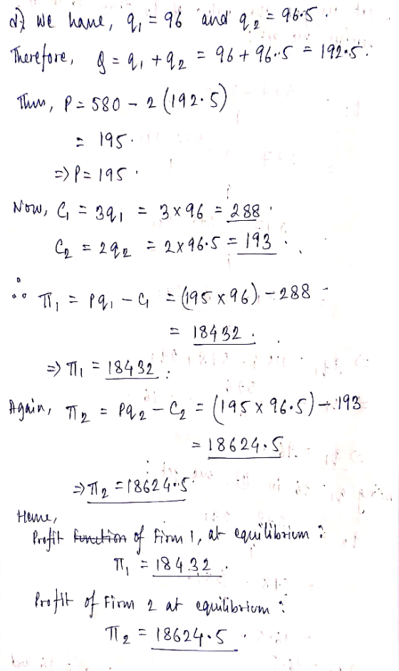 do we have a = 96 and q2 = 465 t Therefore, p = 2,+92 - 96+96.53 192-52 Thm, P = 580 - 2(192.5) - 195. -) P=195. I f Now, G.