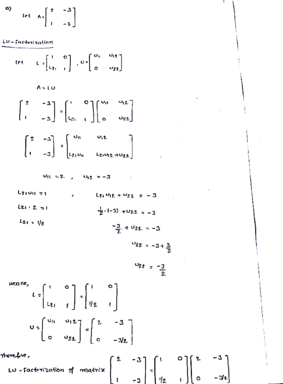 a) Let ^、 tet A-LU Un L2 , Un 2 2 Hen ce, 2-3 ne, 3 2