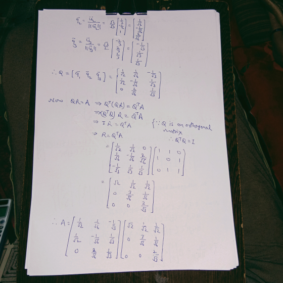 Q(QR=QA QRzA Nov ofhoganal IS qn IRRA matrix ReQTA QTQ1 A 2 -L 2 국화꽉 무무or- o