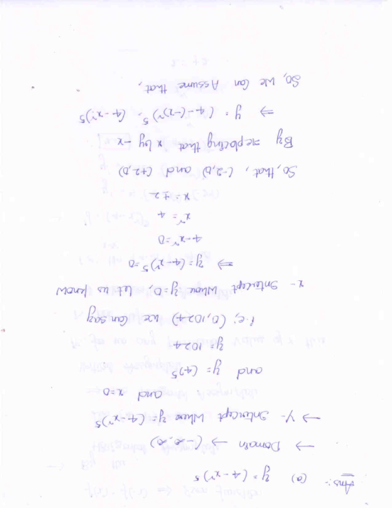 Ans: @) y(4-x white 1. → Domain = (-0.01) abril y Intercept where y = (4 x 75 led by people in and x=0 and y= (4) at delen y