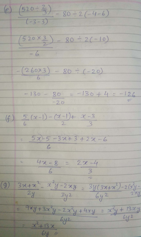 (е) (5205) 80 - 2 (-4-6) t-3-3) (5 20х3) - go = 2(- 10) (2 box 3) 6 86 - (-20) - 1 20 - 30 — 136 + 4 = -- 1 2 3 - 2 O (f) 5 (
