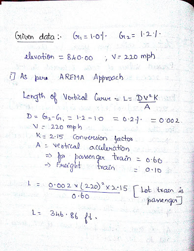 elevotien = 840.00 , V:220 mph 门As pira AREMA Approach = 0.00 2 A veshal acalanation nger train o.66 L = 0.00 2 x (220)2X2-15