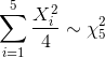sum_{i=1}^{5}rac{X_i^2 }{4} sim chi^2_{5}