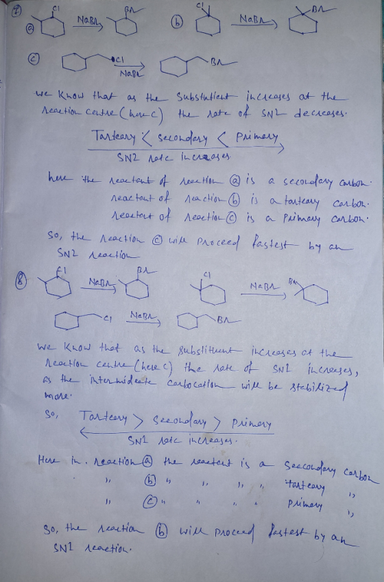 We know that as the substatient increases at the reaction centre (harc) the rate of SNL decreases. Tarteary & secondary < Pri