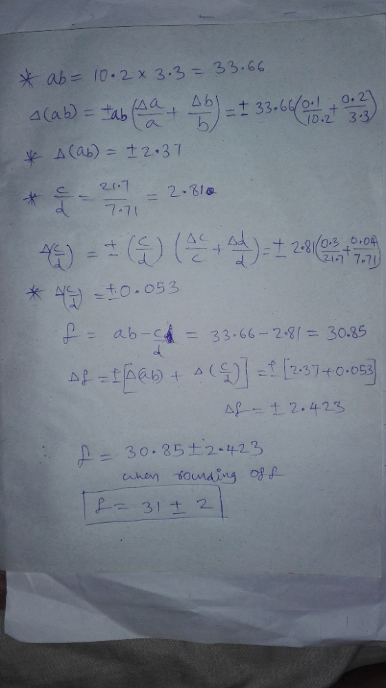 2.810 21.7 7071 * ab= 10.2 x 3.3= 33.66. acab) = tab isa - Ab) = 1 33 66/1 + 0 2 2 * (ab) = 72.37 + 2 =2-316 45) + (+4)= + 2-