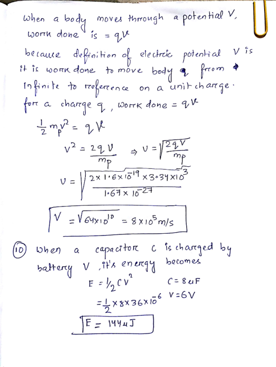 hen a body moves Hhrrough a potenthal V erence on a uni-chart e a charge 2. 2 a レ 3 .61 x 1o beltery V A enr become 2 2.