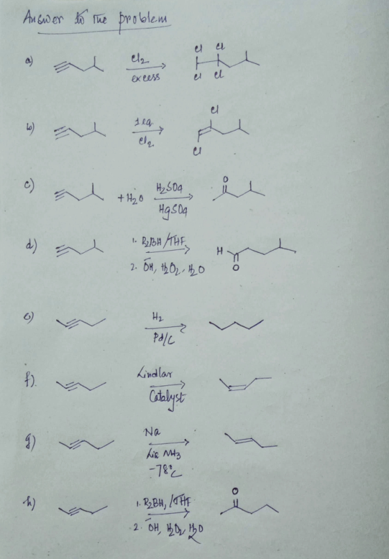 Answer to the problem a ele excess el el مروع - H2 504 + H20 1. RBH / THE 2. OH, thO2, 420 Paleo Lindlar Catalyst Na Lia Mtz