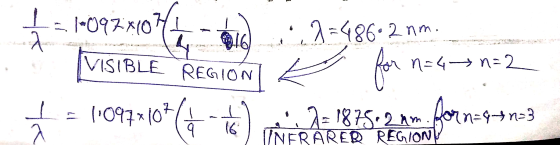 L1-097x(0 7 =486.2nm. 16 VISIBLE REGION n-4 n-2 (097x (0 1875 2 Am /NERARER REGION n=9-3n-3