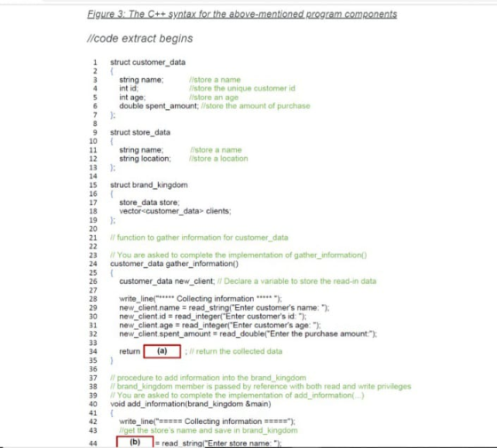 2 3 4 5 6 Eigure 3: The C++ syntax for the above-mentioned program components //code extract begins 1 struct customer_data 1