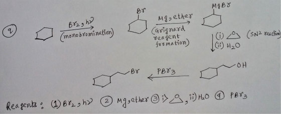 MGBO Br2 g h) (monobromination) Mg, ether (Grignard seagent formation) (sN 2 reaction )40 161) H2O اس PB03 ) ۵۲ Reagents: (1)