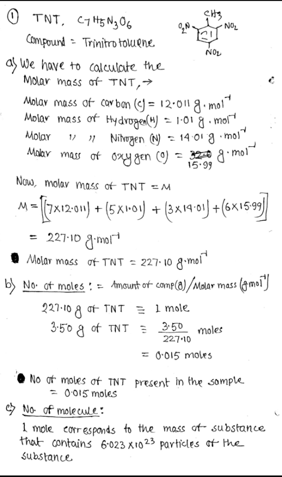 V NOZ 02 0 TNT, C/ H5N₂O6 Compound - Trinitro towene as we have to calculate the Molar mass of TNT, → Molar mass of carbon (C