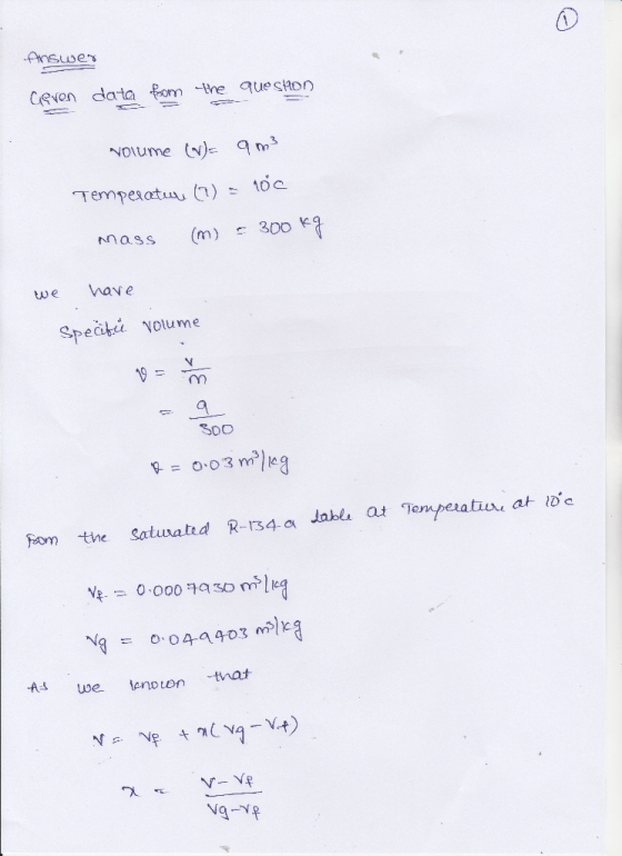 Cevon data om the quesaon Noume ) nasS m) 300 we ave fom the Satuuated R-134.a Jablı at Temperatiu at oc tmat Ng-V