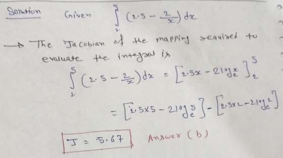 Solution Cniven } (2.5 - 2 ) de The Jacobian of the mapping requized to evaluate the integaal is 너 un 2 (2.5 -2-) dx = [2-58-