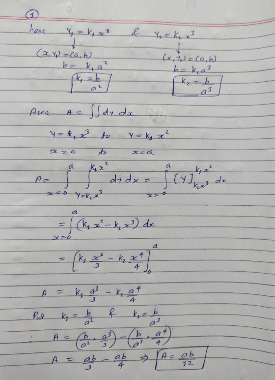 heлд ч, ek, x1 Y = k 3 (x, y) = (a, b) b= kg a ² (x, y) = (a, b) ط اگه ا keb/ a3 Area A = S dy doc y = k 2 to y = kg x x=0 to