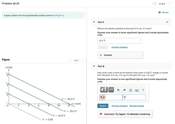 Problem 20.49 6 of 6 Review A given system has the equipotential surfaces shown in (Figure 1). Part A What is the electric po