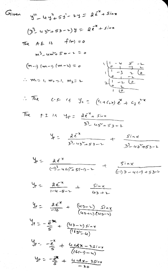 Given + The A E (M-) (w- (wm -) = o The e Sinx D4D+5D-2 Sinx (- 5(-)- E)D-4- 5 D- ae Sinx 1-4-5-2- (4DtL CuD-) (4D-)si^x (nza