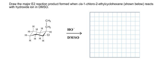 Draw the major E2 reaction product formed when cis