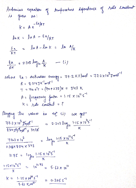 Arrhenius equahon 1tteratne ndence Aale antent dven as JA EaRT k A e n K =nA-Ea/RT RT - ti 2:313 Jato RT Ea ohue Ea aifivadio