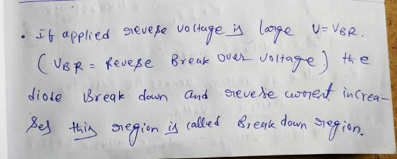 If applied revere voltage is large U=VBR. (VBR = Reverse Break over voltague.) the diode Break down and revese current increa