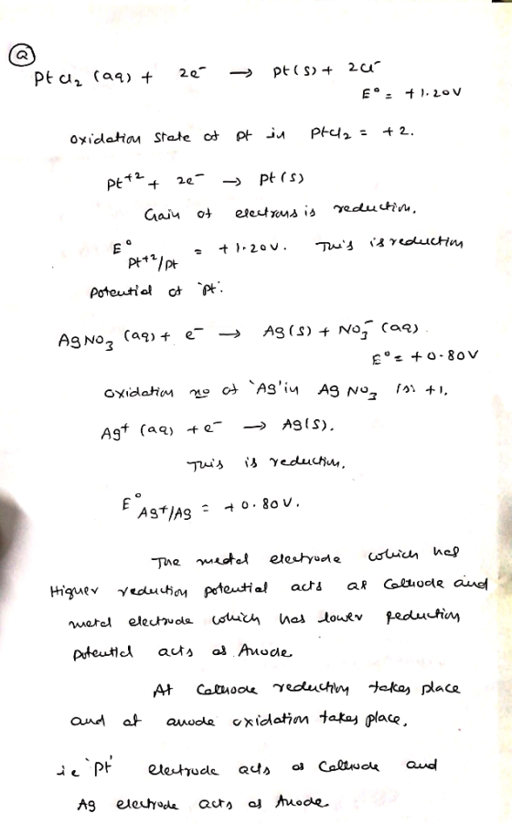 pt clą (aq) + 2é → pt(s) + 2a E + 1.20V oxidation state of pt in Ptula = +2. Pt+2+ ze Gain of ptis) electrus is . reduction,