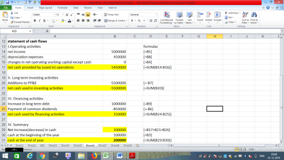- 2x AutoSum - A Insert Delete Format Fill 2 Clear Sort & Find & Filter Select Editing Cells G J K L cash flow [Compatibility
