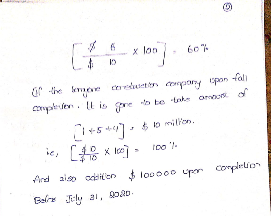 x 100 | : 60% lO ampletion ll io ene to be -take omoont of I +5 .kyl ф lo rrillion 0x100 lD Ind also ock,iUOD ф loo000 upon ompletion Belos Joly 31, o 8o