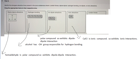 - Part A action dertly the strongest rive for present in the puro subtances shown: London forces polepole, rydrogen bonding,