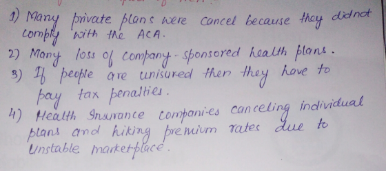 ) Many privateト1ansんere cancel because that didnot Comply with the ACA 2) Many lots ob compant, sponsored hoalth plans peohte