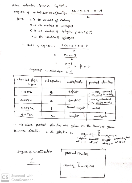 2 2 Given molemelar formula C4 H8O2 20 +2 +N-X-H Degree of unsaturation = (DOL)= Here is the number of Cambory N is the numbe